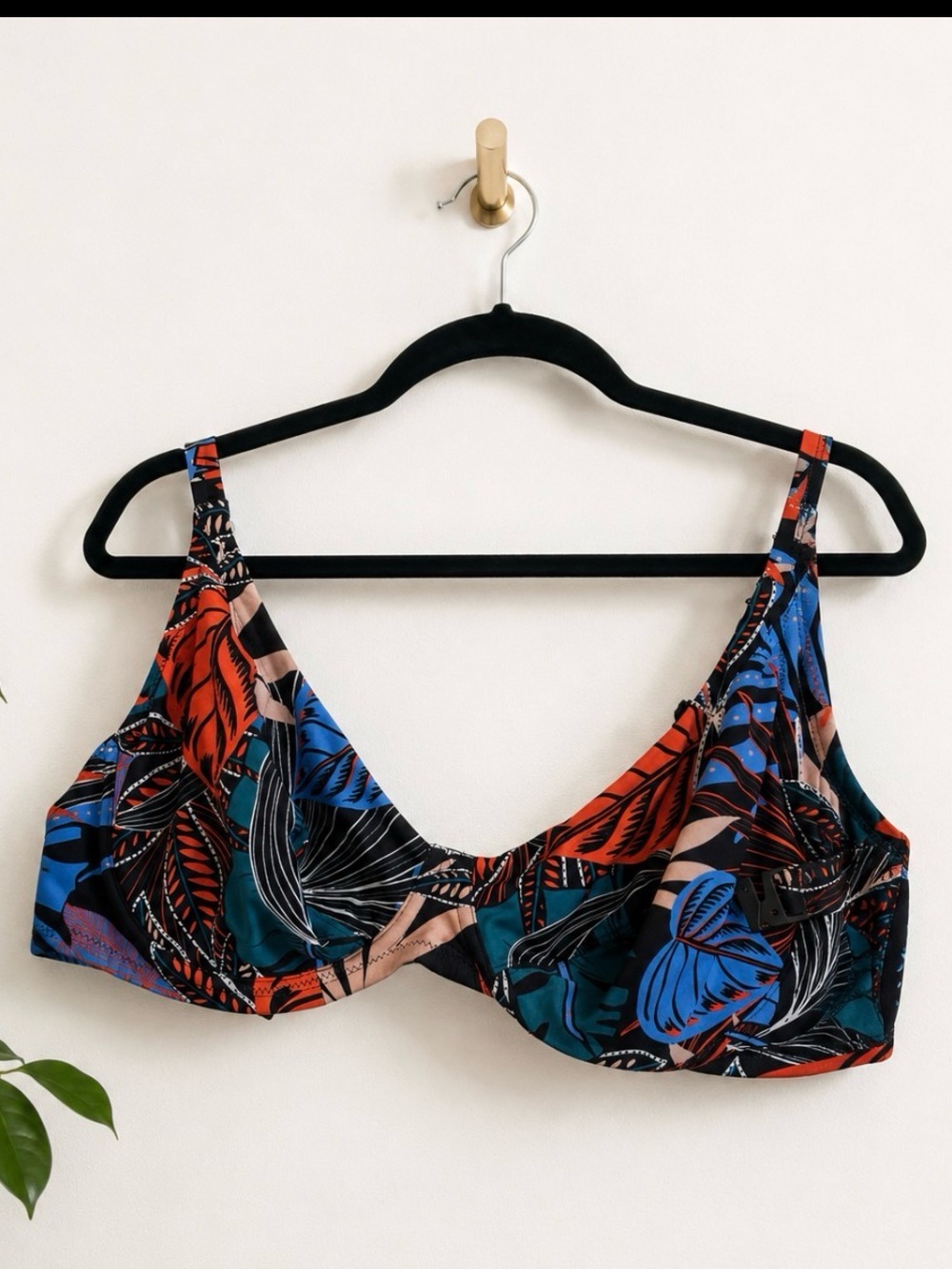 Fantasie Tropical Leaf Underwire Bikini Top - Black/Blue/Red 34h